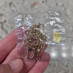 Gold Tone Chain Bracelet Rhinestone DI Charm‎ Lobster Clasp
